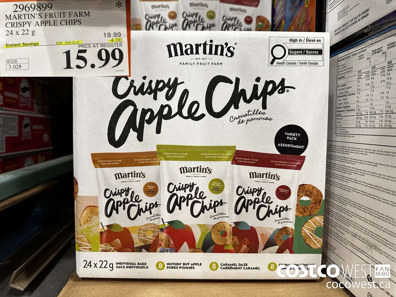 2969899 MARTIN'S FRUIT FARM CRISPY APPLE CHIPS 24 X 22G ($4.00 INSTANT SAVINGS EXPIRES ON 2025-10-12) $15.99