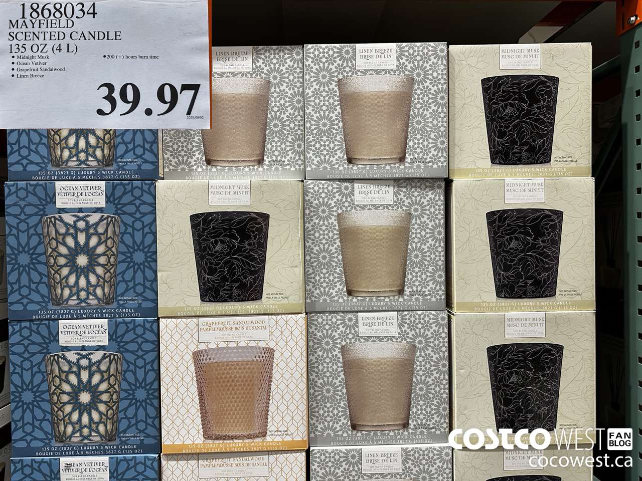 1868034 MAYFIELD SCENTED CANDLE 135 OZ (4L) $39.97