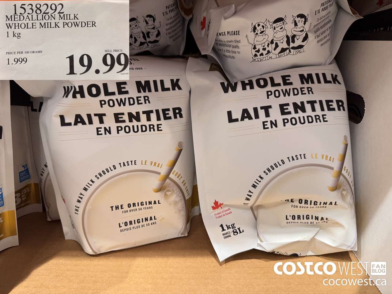 1538292 MEDALLION MILK WHOLE MILK POWDER 1 KG $19.99