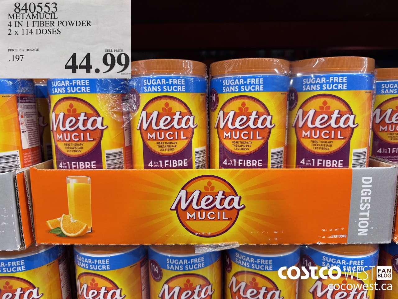 840553 METAMUCIL 4 IN 1 FIBER POWDER 2 X 662G $44.99