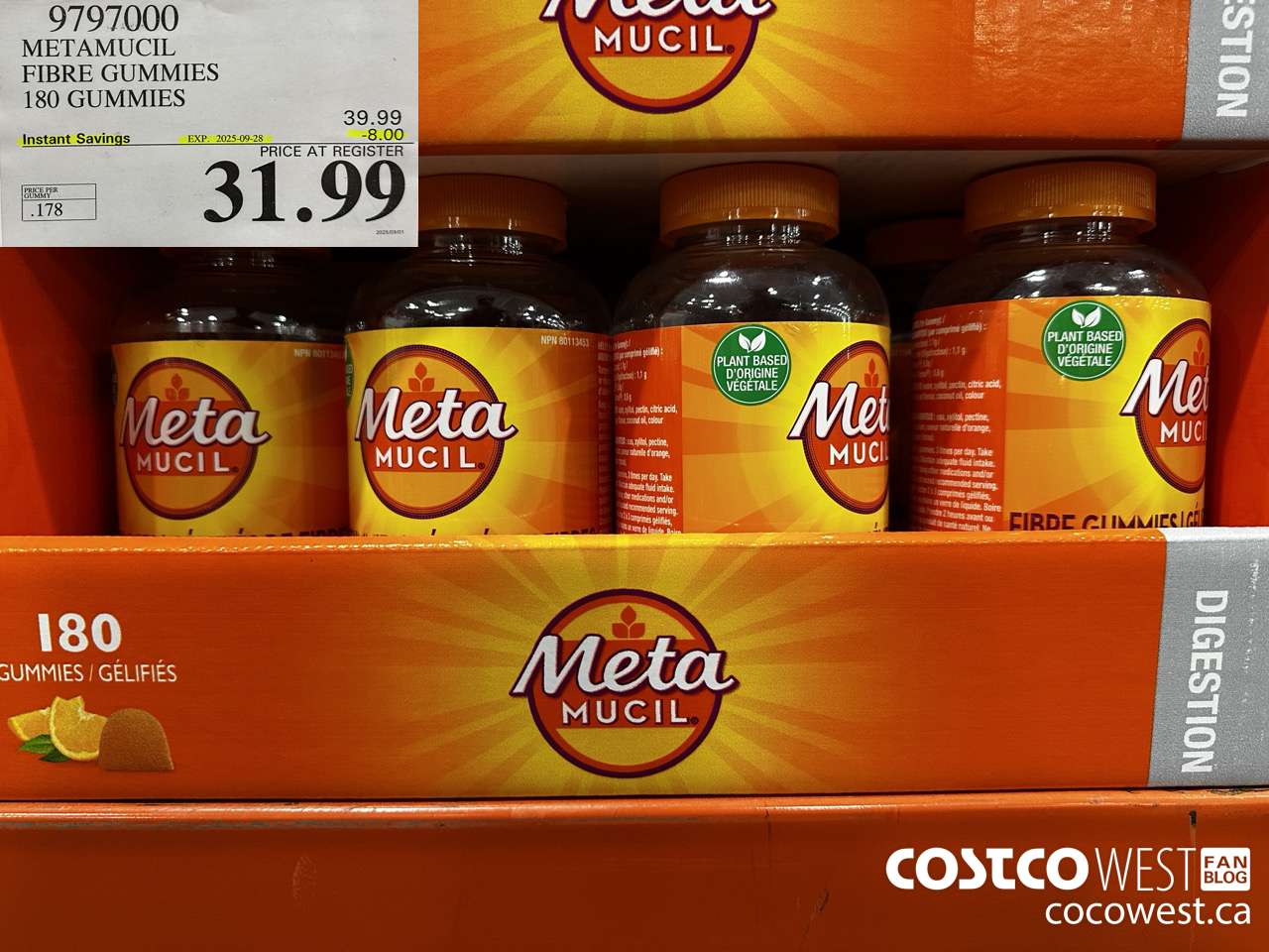 9797000 METAMUCIL FIBRE GUMMIES 180 COUNT ($8.00 INSTANT SAVINGS EXPIRES ON 2025-09-28) $31.99