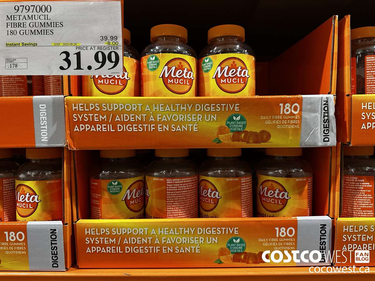 9797000 METAMUCIL FIBRE GUMMIES 180 COUNT ($8.00 INSTANT SAVINGS EXPIRES ON 2025-09-28) $31.99