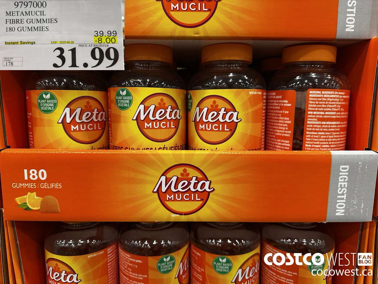 9797000 METAMUCIL FIBRE GUMMIES 180 COUNT ($8.00 INSTANT SAVINGS EXPIRES ON 2025-09-28) $31.99