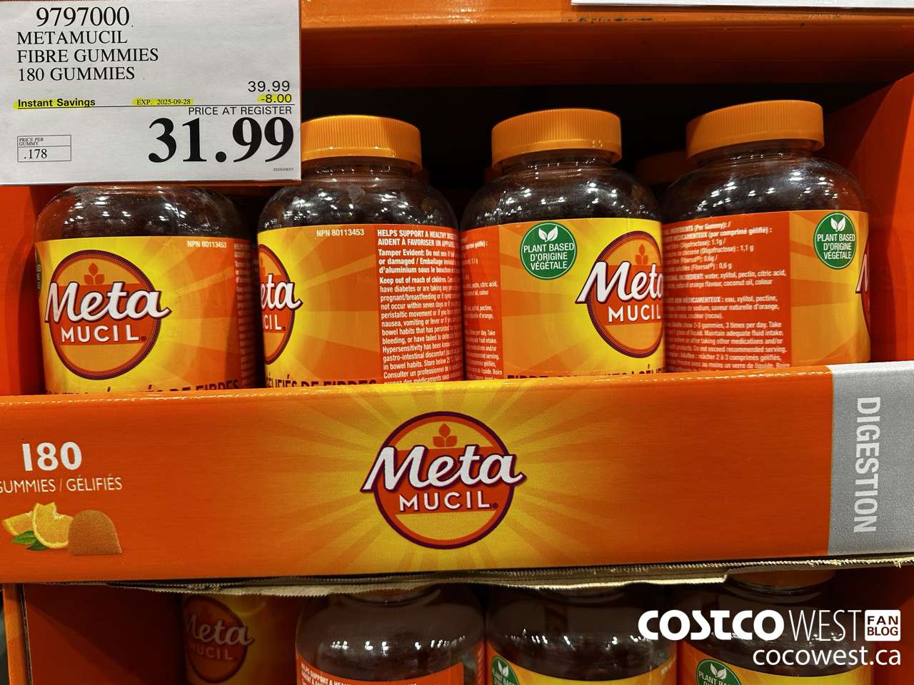 9797000 METAMUCIL FIBRE GUMMIES 180 COUNT ($8.00 INSTANT SAVINGS EXPIRES ON 2025-09-28) $31.99