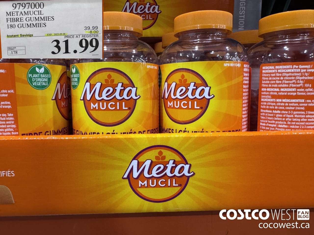 9797000 METAMUCIL FIBRE GUMMIES 180 COUNT ($8.00 INSTANT SAVINGS EXPIRES ON 2025-09-28) $31.99