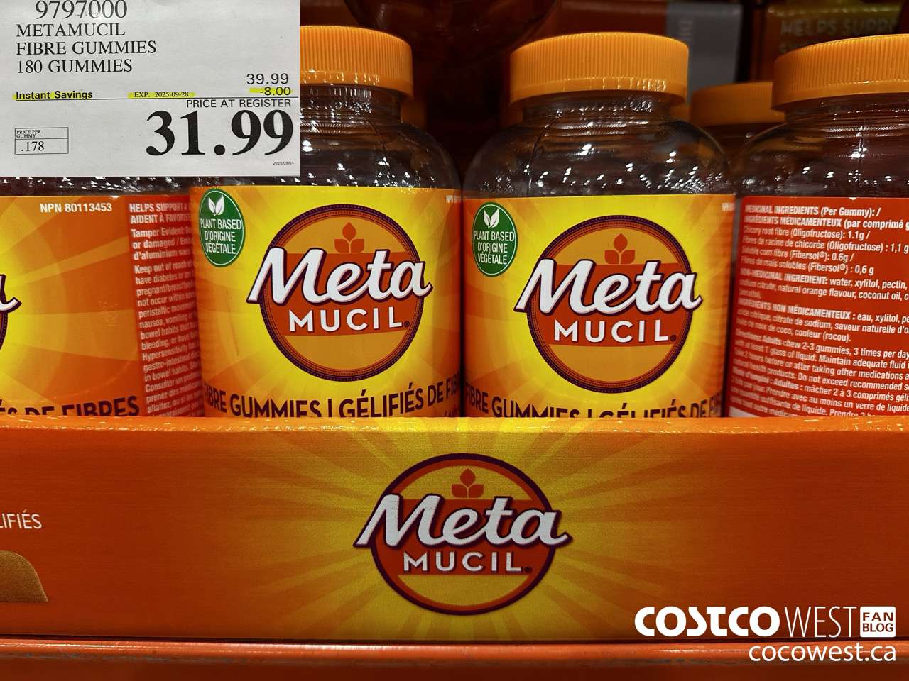 9797000 METAMUCIL FIBRE GUMMIES 180 COUNT ($8.00 INSTANT SAVINGS EXPIRES ON 2025-09-28) $31.99