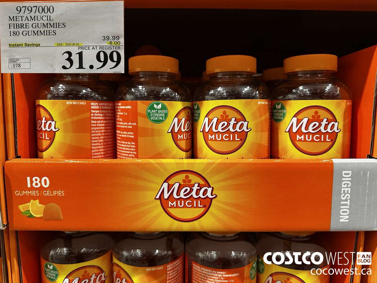 9797000 METAMUCIL FIBRE GUMMIES 180 COUNT ($8.00 INSTANT SAVINGS EXPIRES ON 2025-09-28) $31.99