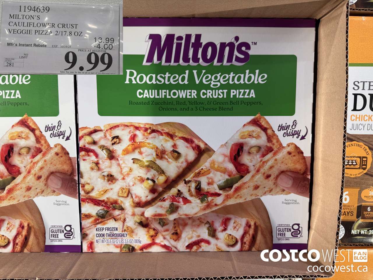 1194639 MILTON'S CAULIFLOWER CRUST VEGGIE PIZZA 2/17.8 OZ ($4.00 INSTANT SAVINGS EXPIRES ON 2025-10-19) $9.99