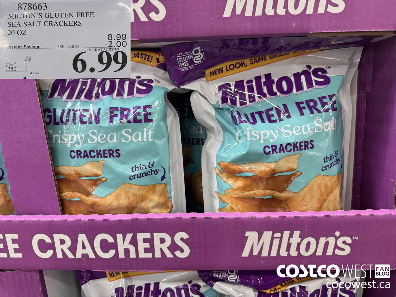 878663 MILTON'S GLUTEN FREE SEA SALT CRACKERS 20 OZ ($2.00 INSTANT SAVINGS EXPIRES ON 2025-09-28) $6.99