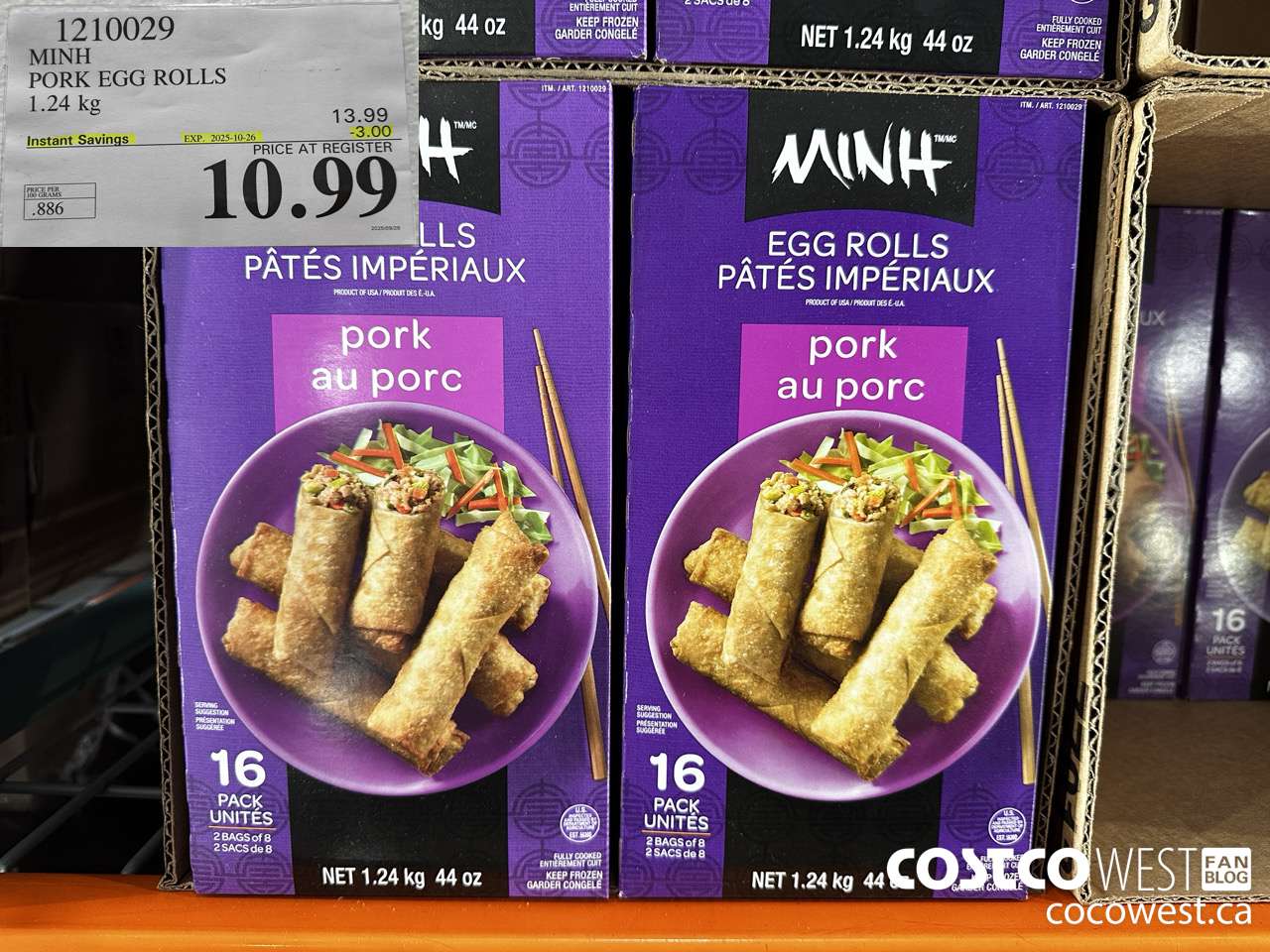 1210029 MINI PORK EGG ROLLS 1.24 kg ($3.00 INSTANT SAVINGS EXPIRES ON 2025-10-26) $10.99