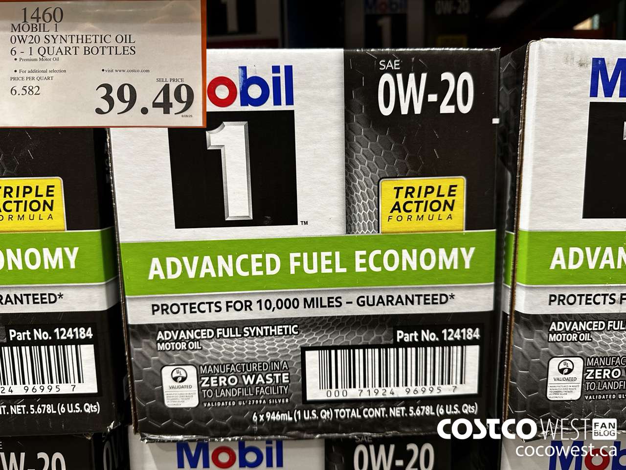 1460 MOBIL 1 0W20 SYNTHETIC OIL 6 1 QUART BOTTLES $39.49