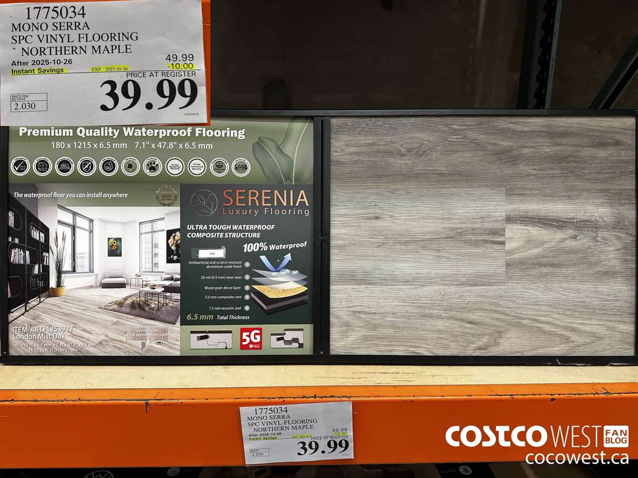 1775034 MONO SERRA SPC VINYL FLOORING NORTHERN MAPLE ($10.00 INSTANT SAVINGS EXPIRES ON 2025-10-26) $39.99