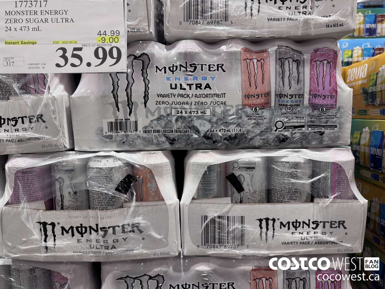 1773717 MONSTER ENERGY ZERO SUGAR ULTRA 94 x 473 mL ($9.00 INSTANT SAVINGS EXPIRES ON 2025-09-28) $35.99