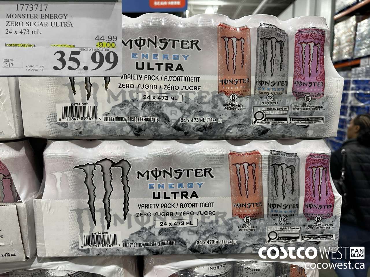 1773717 MONSTER ENERGY ZERO SUGAR ULTRA 94 x 473 mL ($9.00 INSTANT SAVINGS EXPIRES ON 2025-09-28) $35.99