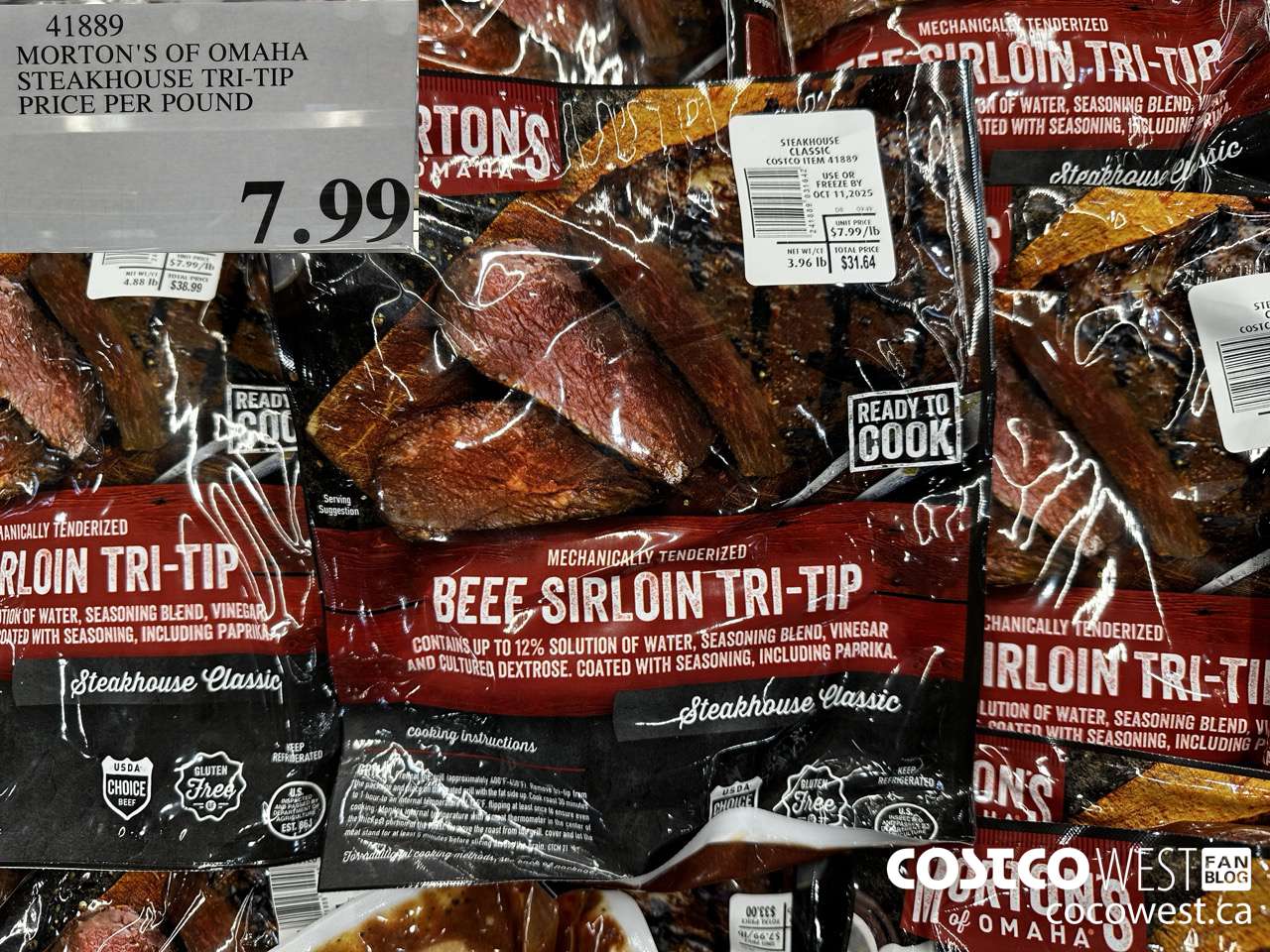 41889 MORTON'S OF OMAHA STEAKHOUSE TRI-TIP PRICE PER POUND $7.99