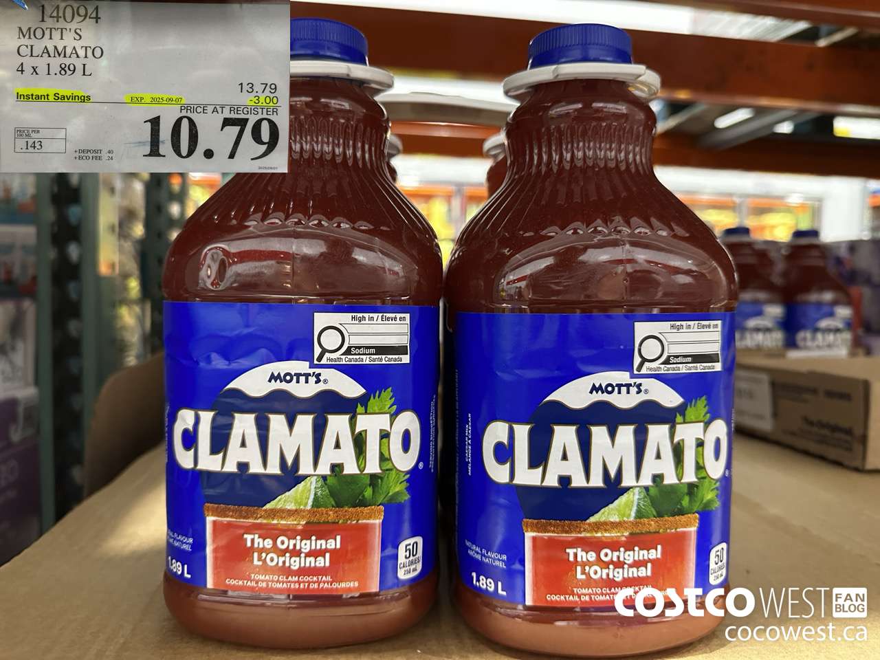 14094 MOTTS CLAMATO JUICE 4 X 1.89 L ($3.00 INSTANT SAVINGS EXPIRES ON 2025-09-07) $10.79