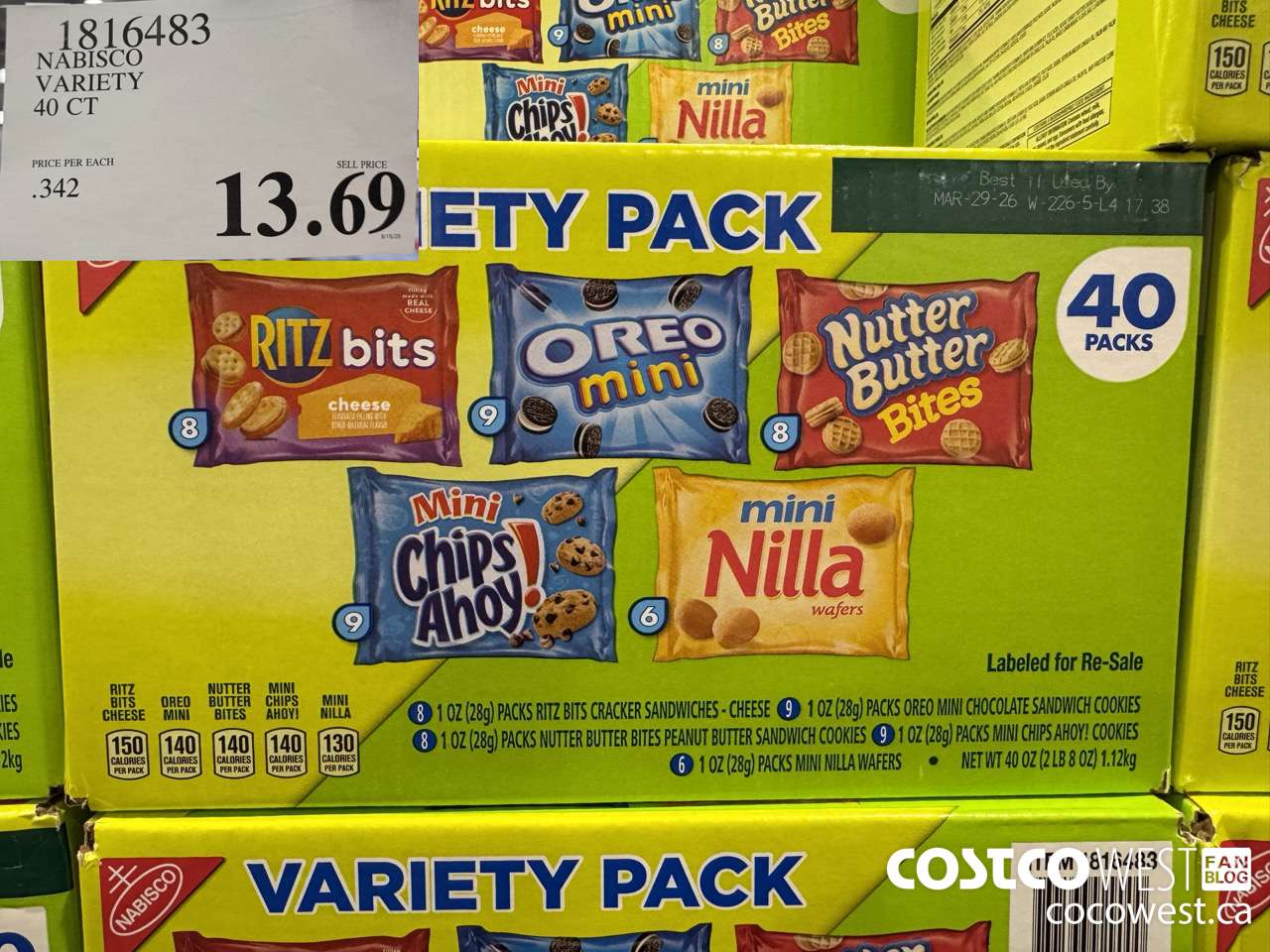 1816483 NABISCO VARIETY 40 CT $13.69