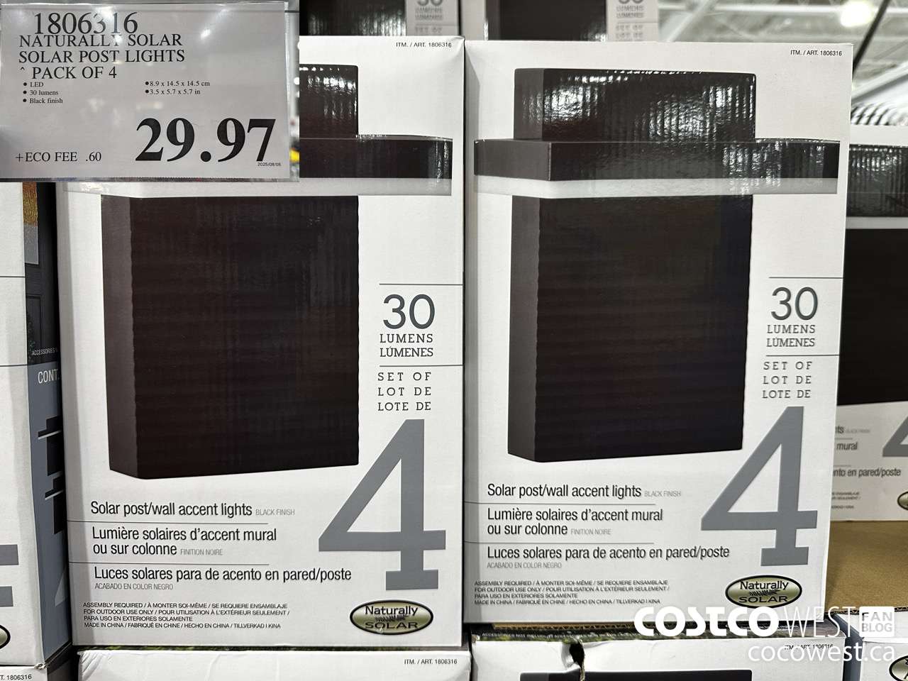 1806316 NATURALLY SOLAR SOLAR POST LIGHTS PACK OF 4 $29.97