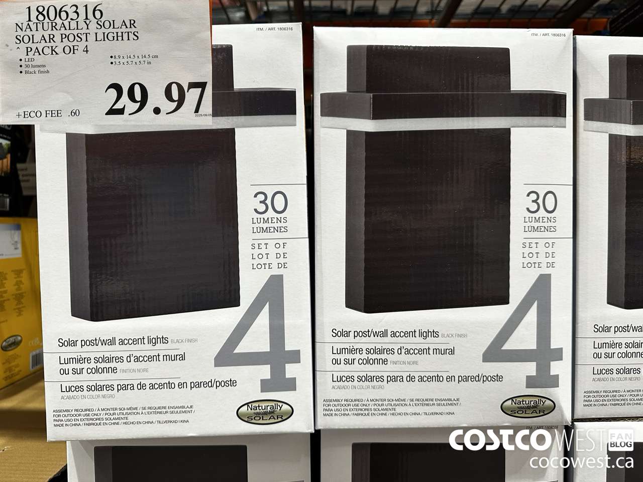 1806316 NATURALLY SOLAR SOLAR POST LIGHTS PACK OF 4 $29.97