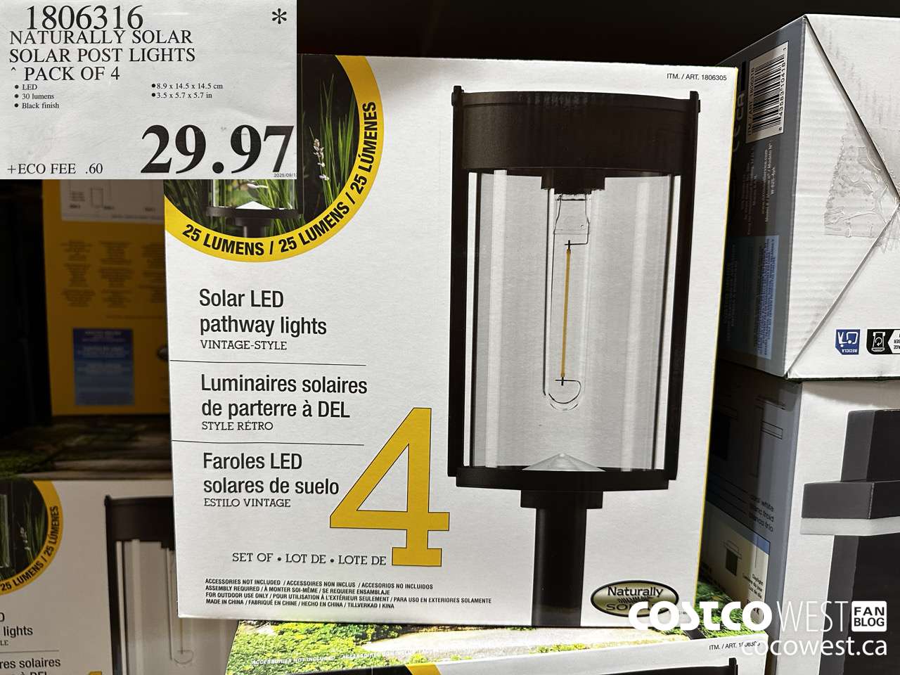 1806316 NATURALLY SOLAR SOLAR POST LIGHTS PACK OF 4 $29.97