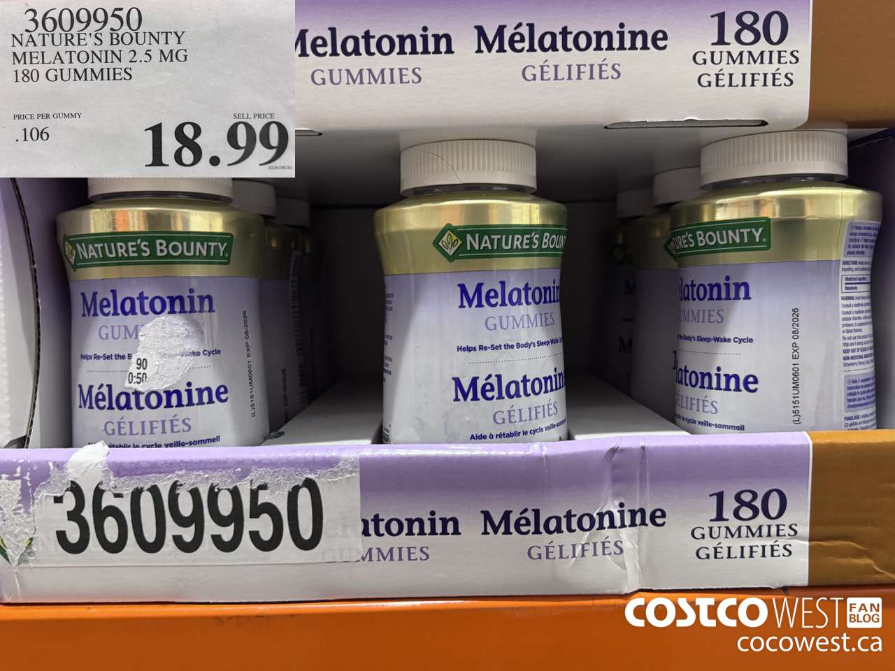 3609950 NATURE'S BOUNTY MELATONIN GUMMIES 180 GUMMIES $18.99