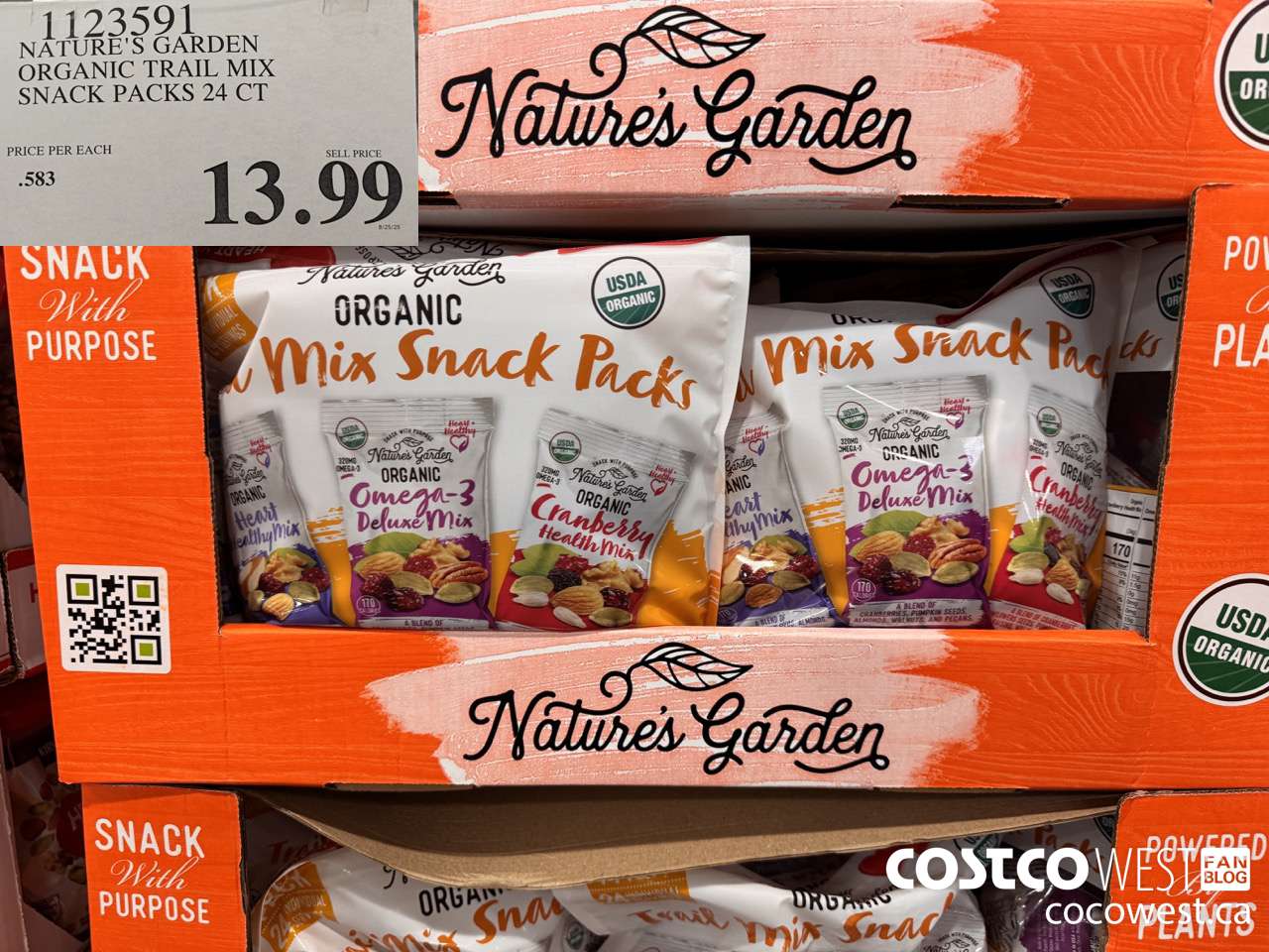 1123591 NATURE'S GARDEN ORGANIC TRAIL MIX SNACK PACKS 24 CT $13.99