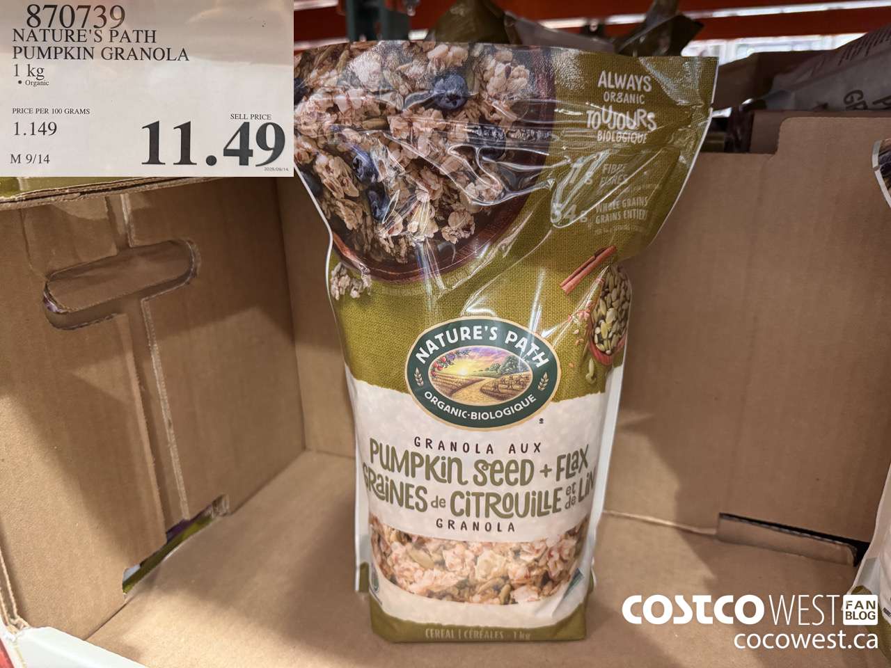 870739 NATURE'S PATH PUMPKIN GRANOLA 1 kg $11.49