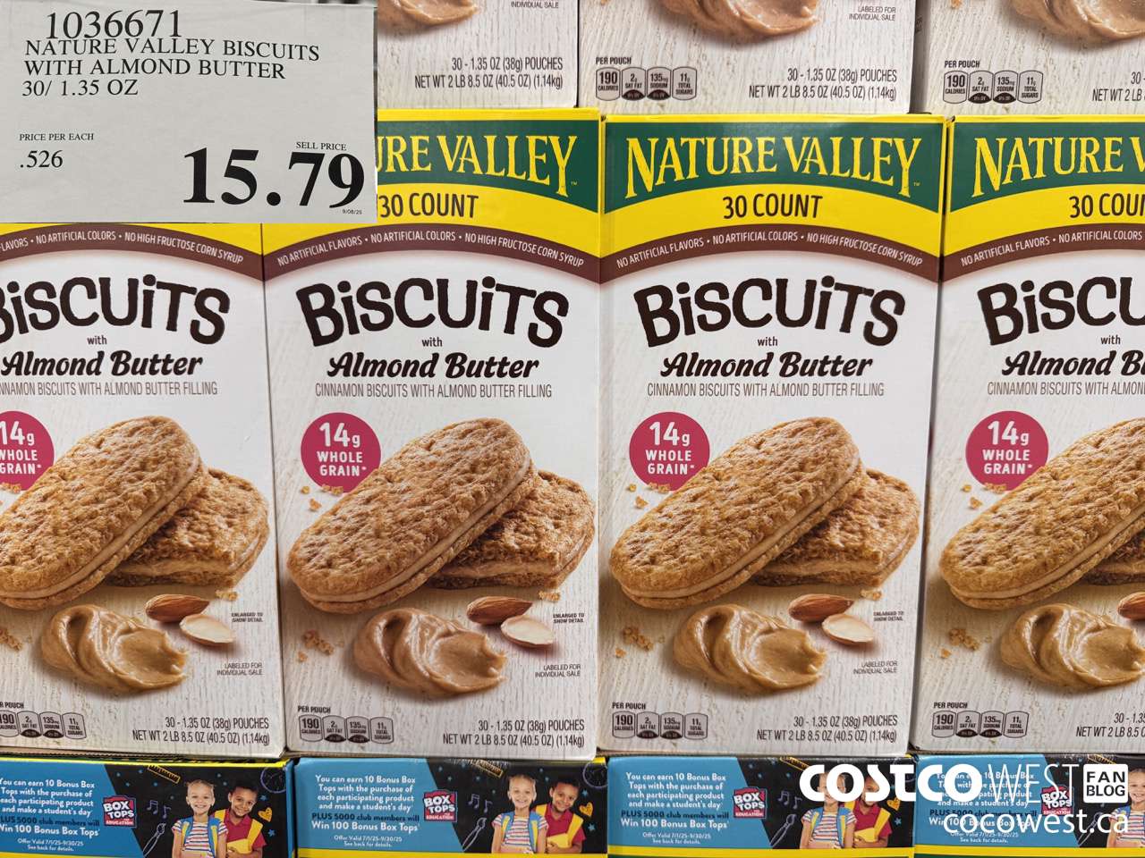 1036671 NATURE VALLEY BISCUITS WITH ALMOND BUTTER 30/1.35 OZ $15.79