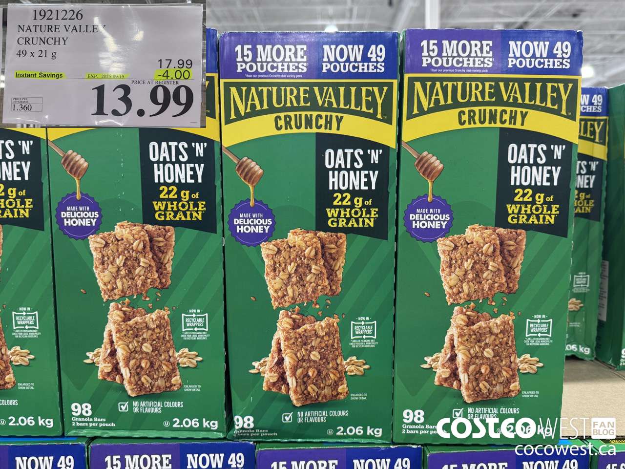 1921226 NATURE VALLEY CRUNCHY 49 X 21G ($4.00 INSTANT SAVINGS EXPIRES ON 2025-09-15) $13.99