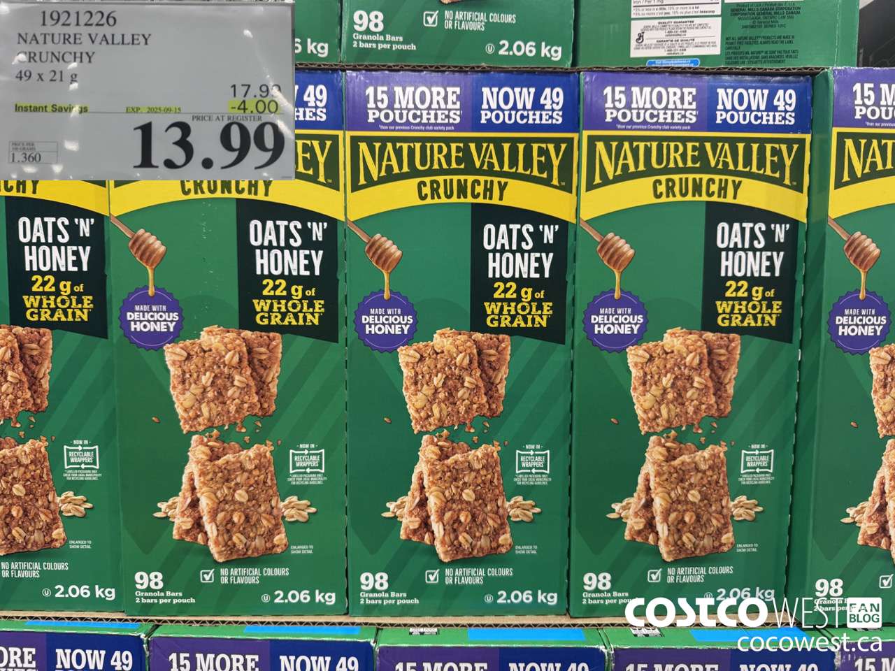 1921226 NATURE VALLEY CRUNCHY 49 X 21G ($4.00 INSTANT SAVINGS EXPIRES ON 2025-09-15) $13.99