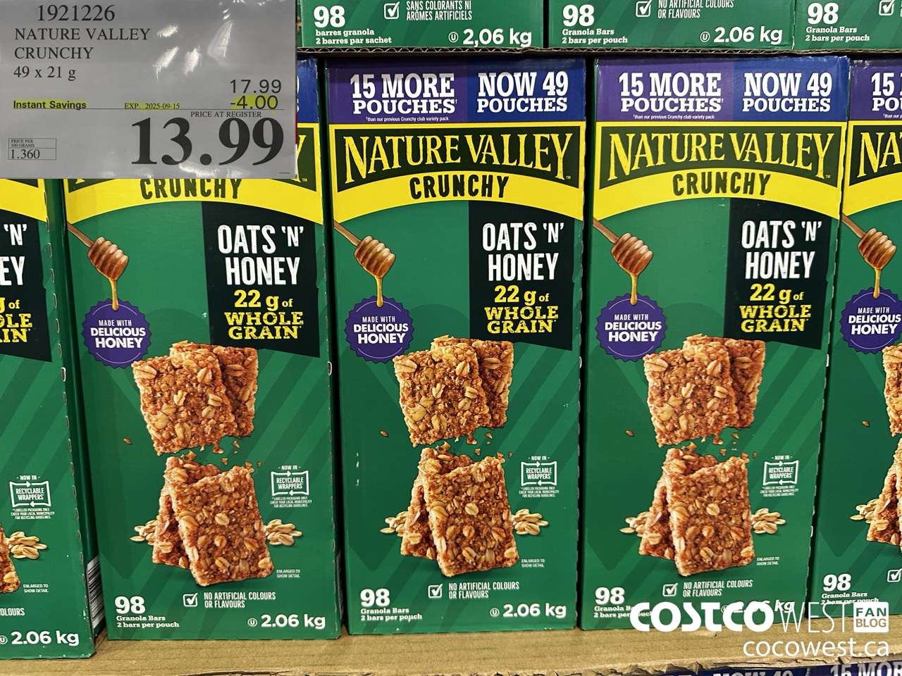 1921226 NATURE VALLEY CRUNCHY 49 X 21G ($4.00 INSTANT SAVINGS EXPIRES ON 2025-09-15) $13.99