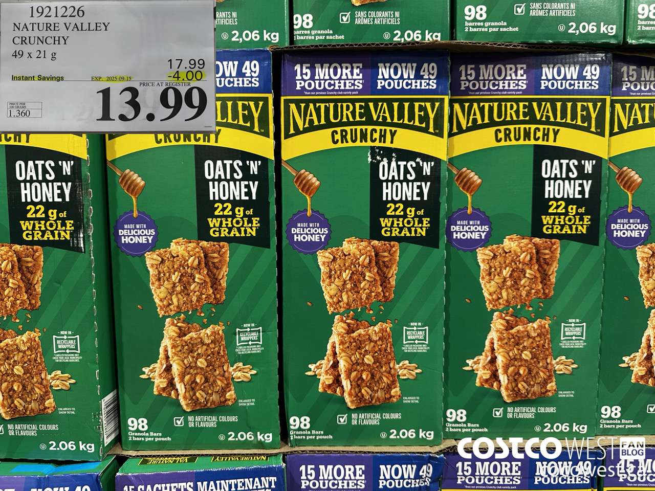 1921226 NATURE VALLEY CRUNCHY 49 X 21G ($4.00 INSTANT SAVINGS EXPIRES ON 2025-09-15) $13.99