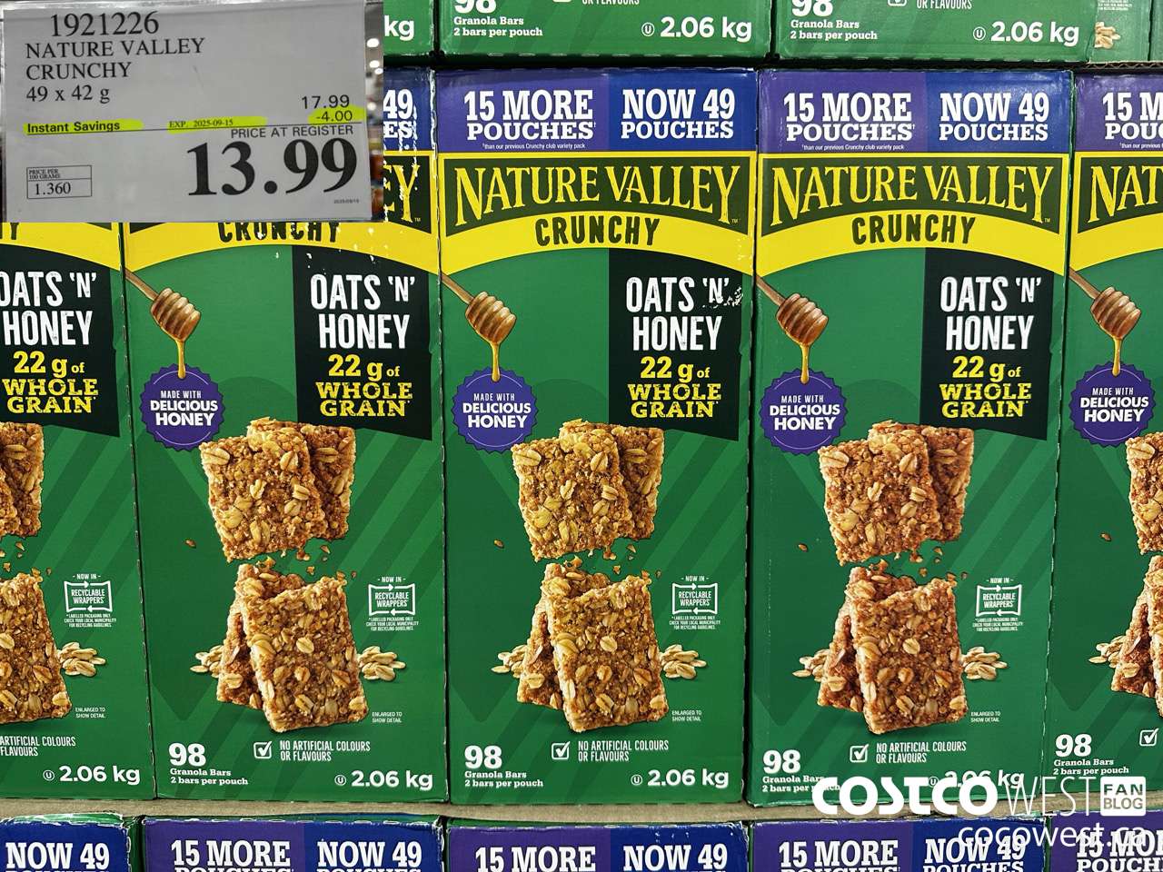 1921226 NATURE VALLEY CRUNCHY 49 X 21G ($4.00 INSTANT SAVINGS EXPIRES ON 2025-09-15) $13.99