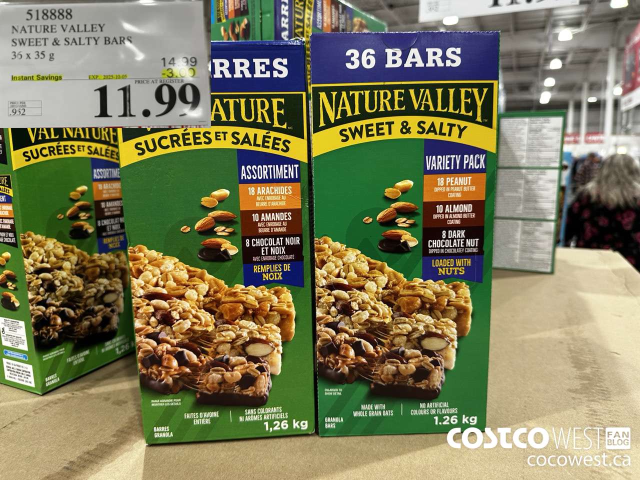 518888 NATURE VALLEY SWEET & SALTY BARS 36 X 35 G ($3.00 INSTANT SAVINGS EXPIRES ON 2025-10-05) $11.99