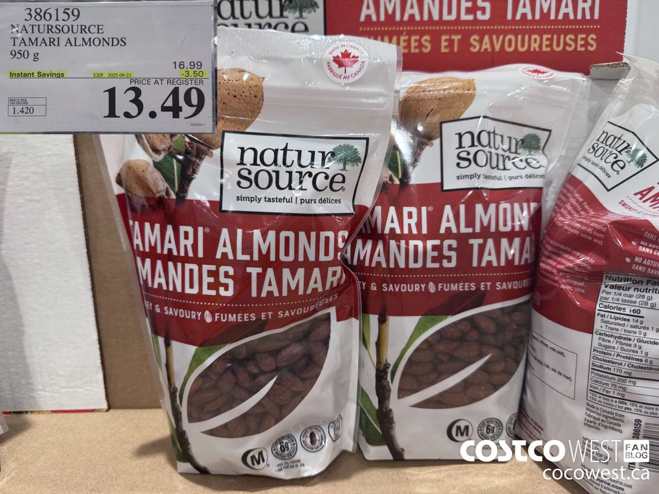 386159 NATURSOURCE TAMARI ALMONDS 950 g ($3.50 INSTANT SAVINGS EXPIRES ON 2025-09-21) $13.49