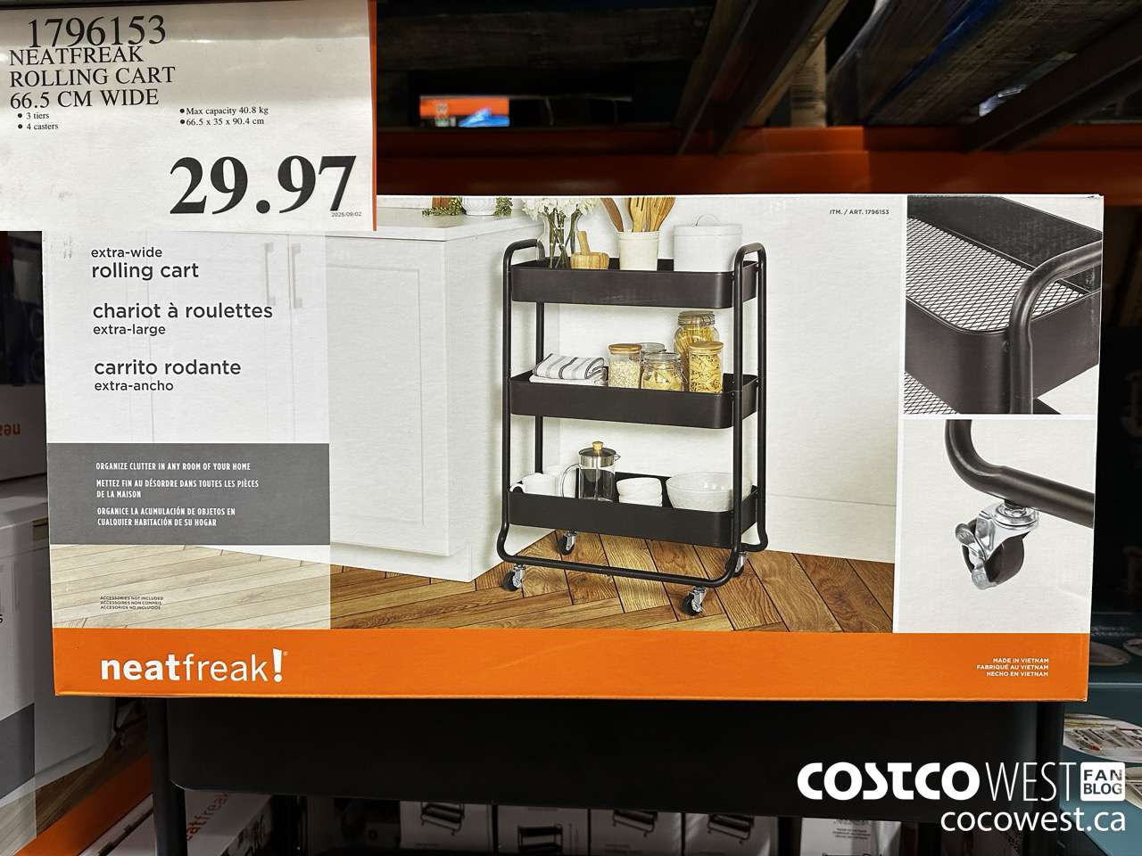 1796153 NEATFREAK ROLLING CART 66.5CM WIDE $29.97