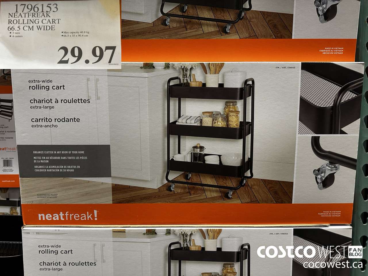 1796153 NEATFREAK ROLLING CART 66.5CM WIDE $29.97