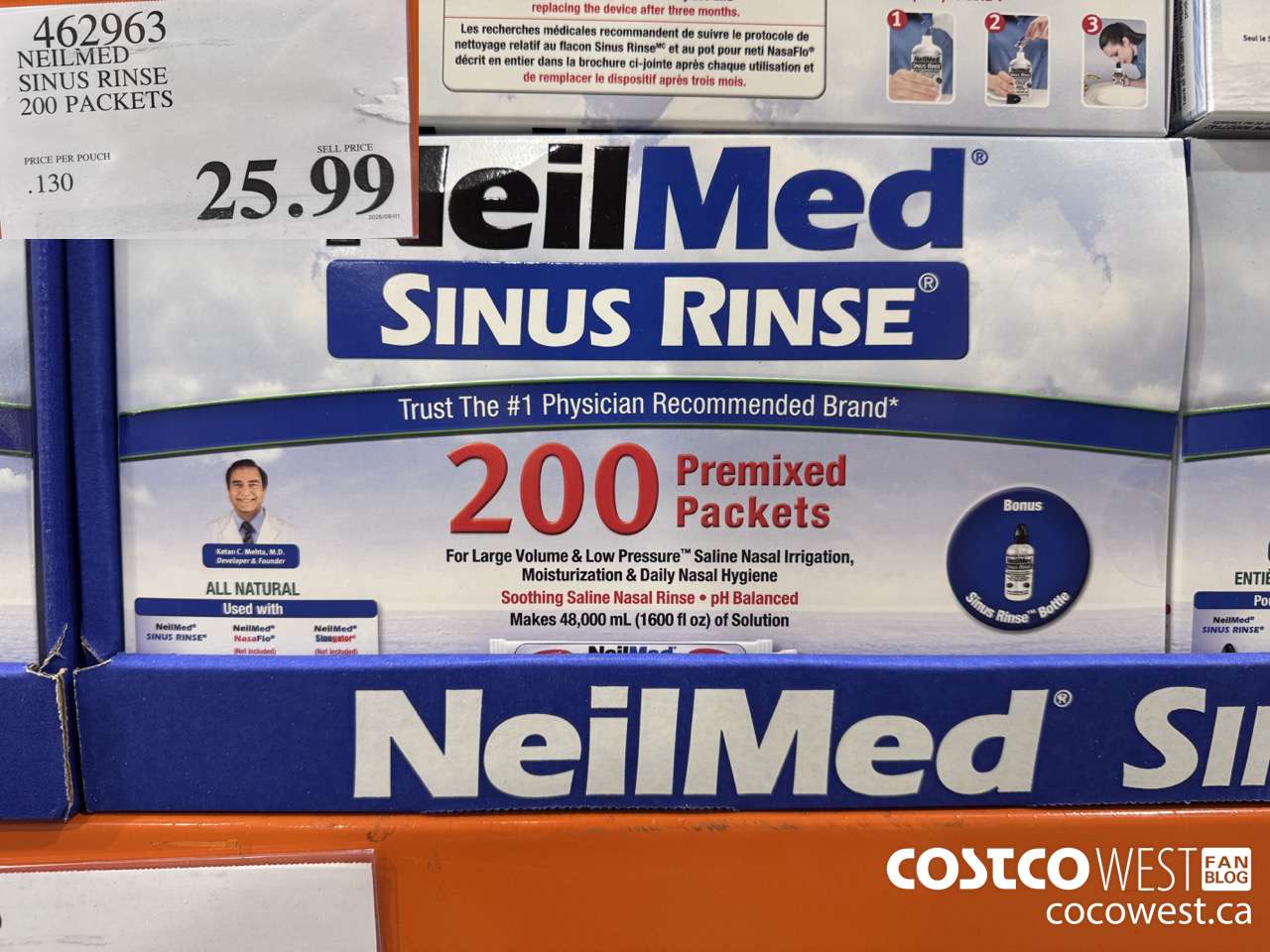 462963 NEILMED SINUS RINSE 200 PREMIXED PACKETS $25.99