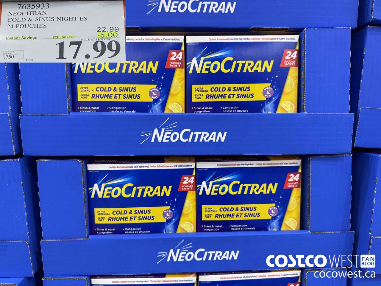 7635933 NEOCITRAN COLD & SINUS NIGHT ES 24 POUCHES ($5.00 INSTANT SAVINGS EXPIRES ON 2025-09-28) $17.99