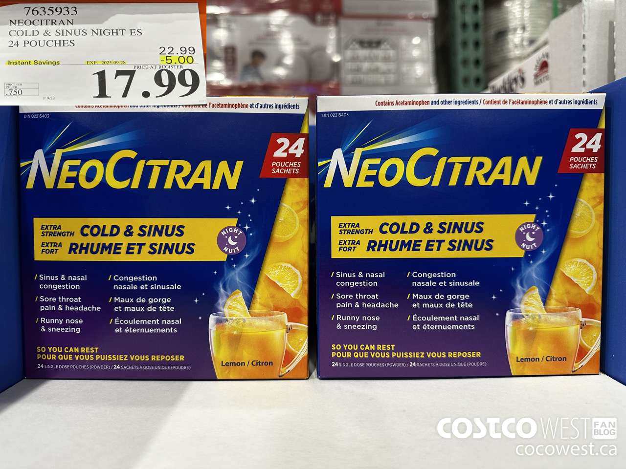 7635933 NEOCITRAN COLD & SINUS NIGHT ES 24 POUCHES ($5.00 INSTANT SAVINGS EXPIRES ON 2025-09-28) $17.99