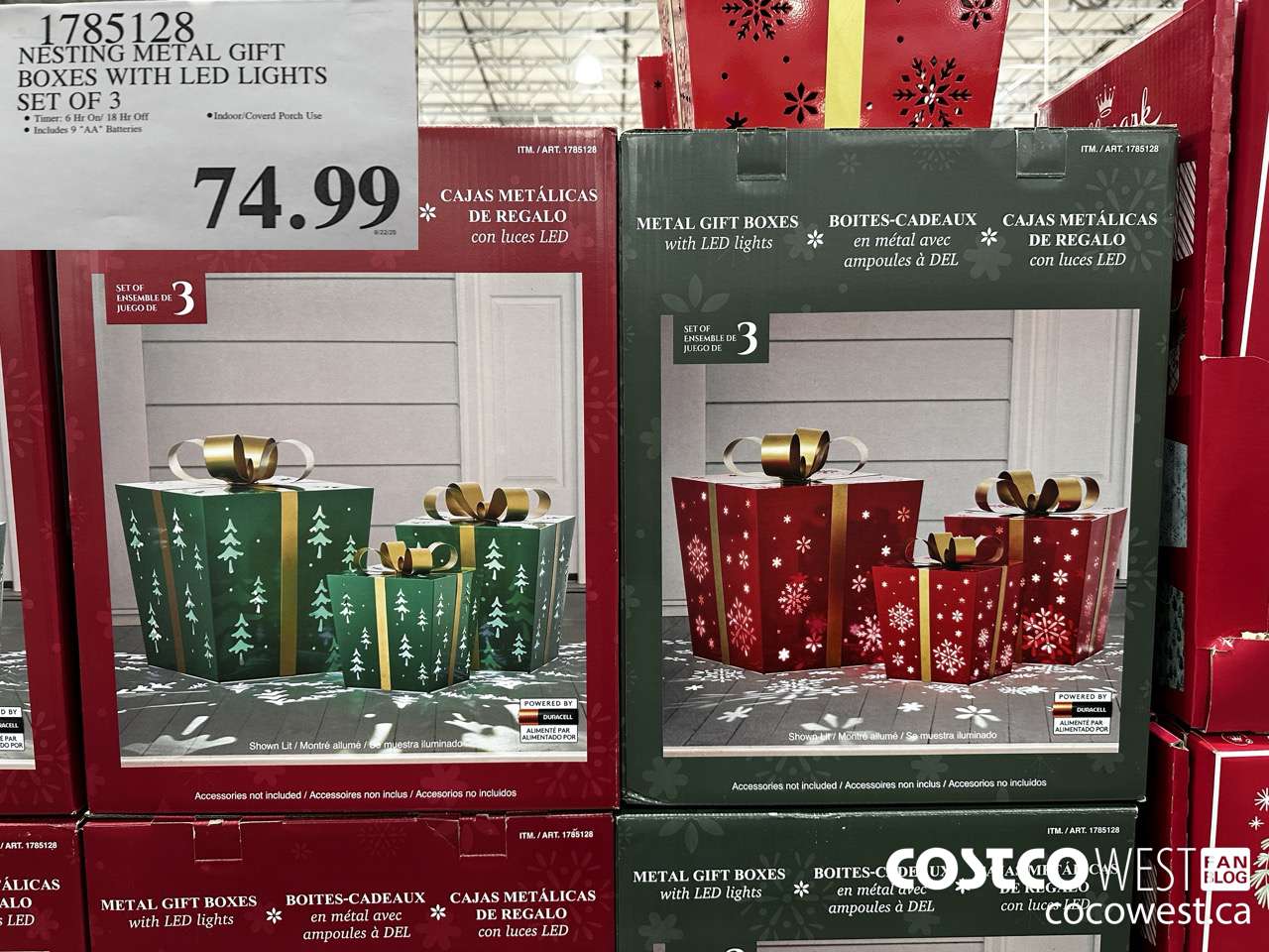 1785128 NESTING METAL GIFT BOXES WITH LED LIGHTS SET OF 3 $74.99