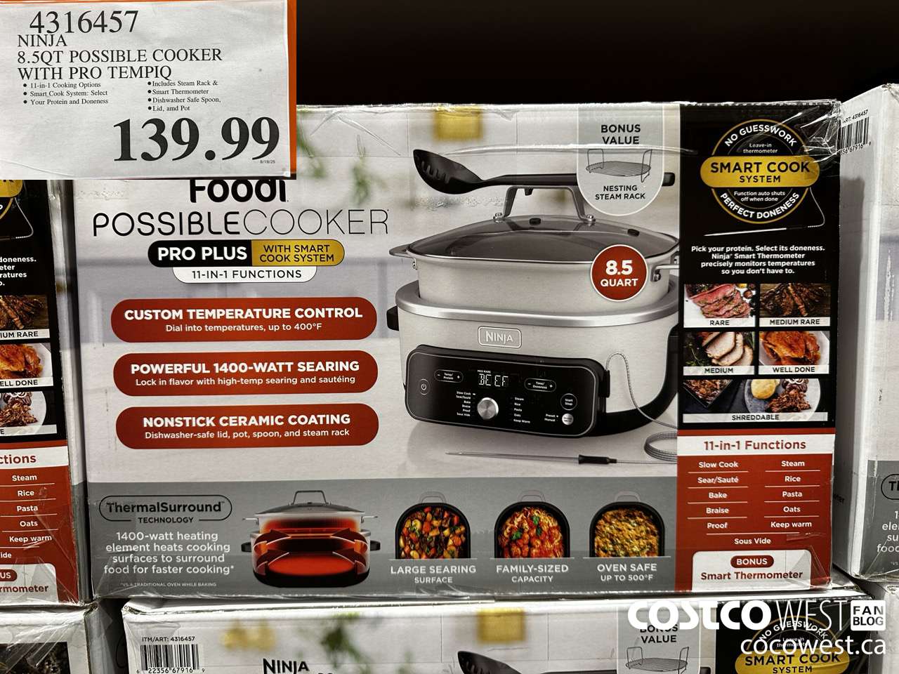 4316457 NINJA 8.5QT POSSIBLE COOKER WITH PRO TEMPIQ $139.99