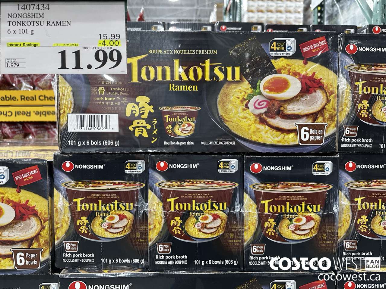 1407434 NONG SHIM TONKOTSU RAMEN 6 x 101 g ($4.00 INSTANT SAVINGS EXPIRES ON 2025-09-14) $11.99