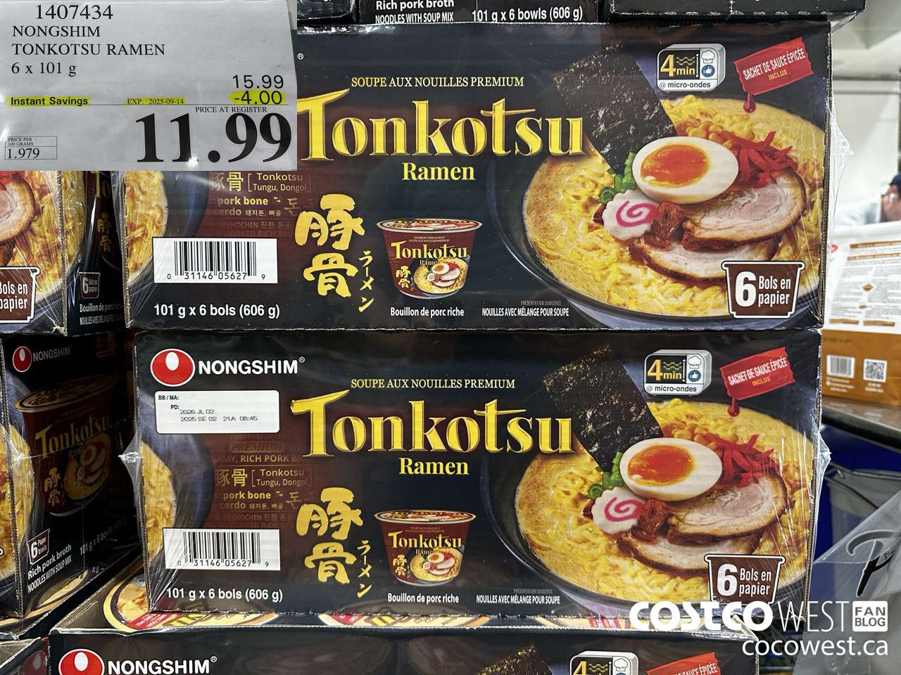 1407434 NONG SHIM TONKOTSU RAMEN 6 x 101 g ($4.00 INSTANT SAVINGS EXPIRES ON 2025-09-14) $11.99