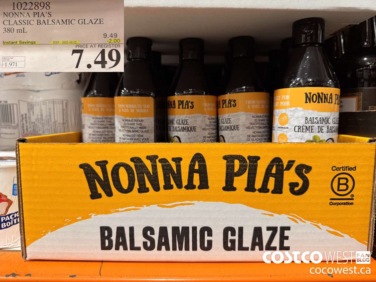1022898 NONNA PIA'S GOURMET BALSAMIC REDUCTION 380 ML ($2.00 INSTANT SAVINGS EXPIRES ON 2025-10-12) $7.49