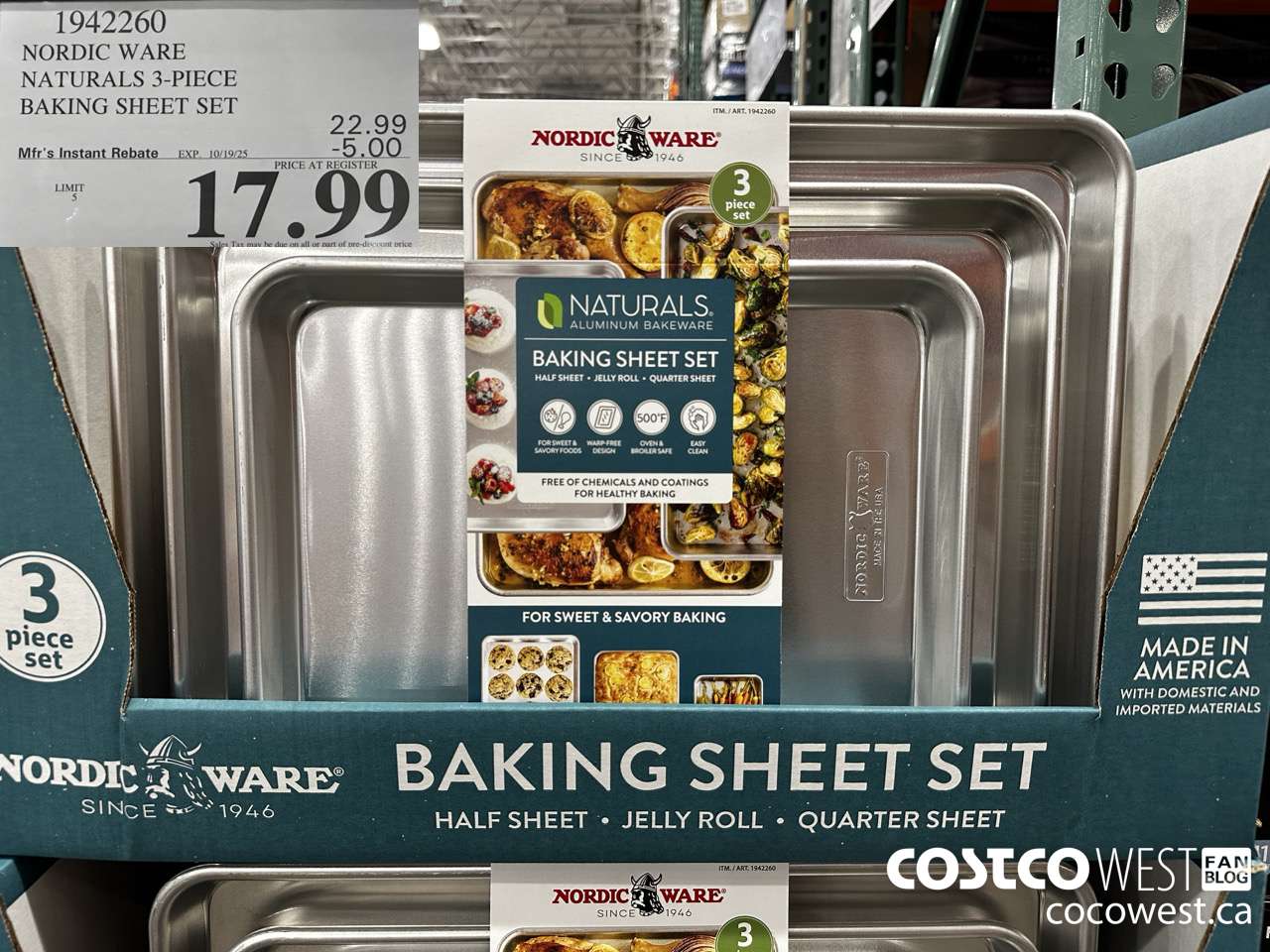 1942260 NORDIC WARE NATURALS 3-PIECE BAKING SHEET SET ($5.00 INSTANT SAVINGS EXPIRES ON 2025-10-19) $17.99