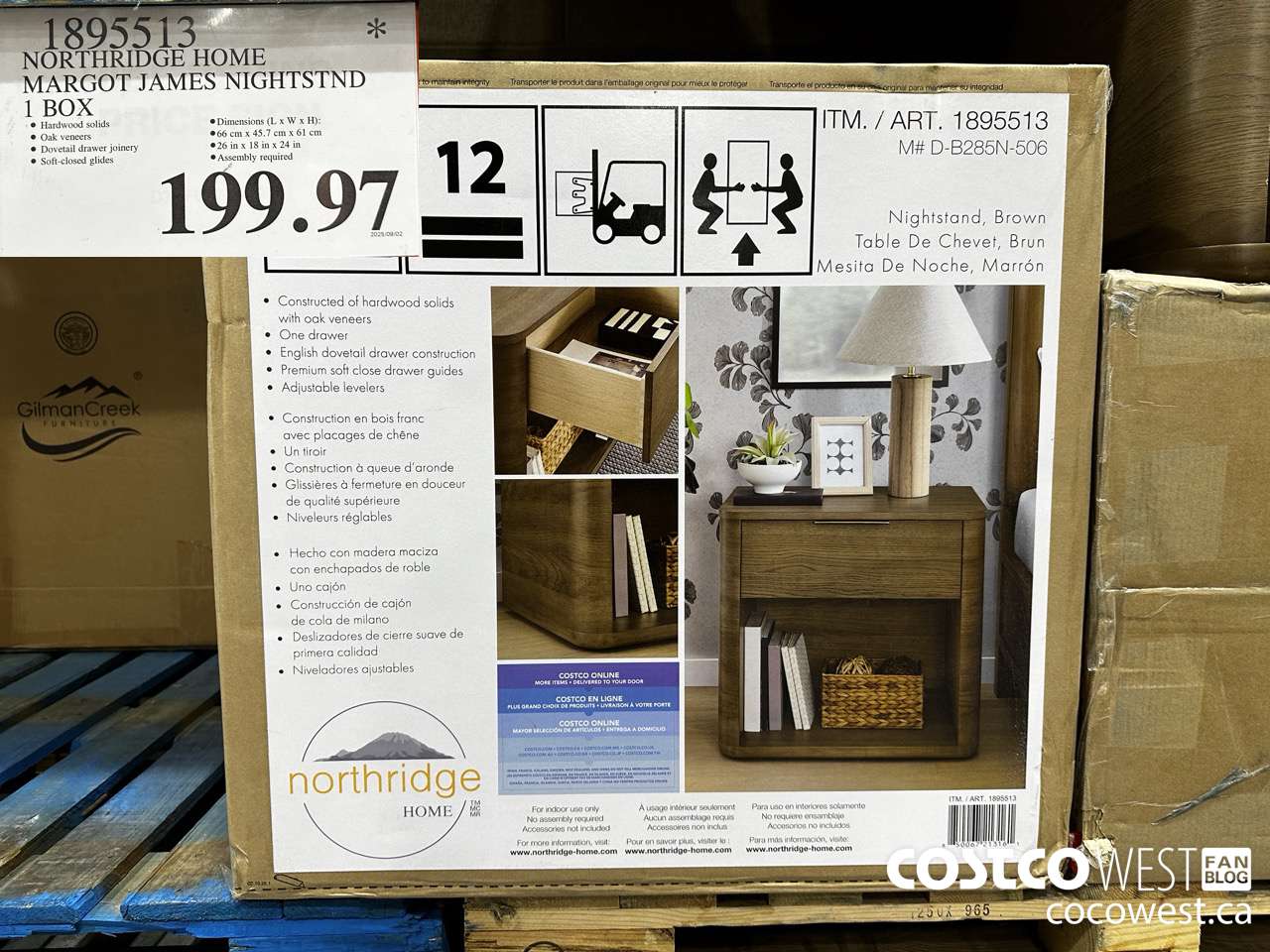 1895513 NORTHRIDGE HOME MARGOT JAMES NIGHTSTND 1 BOX $199.97