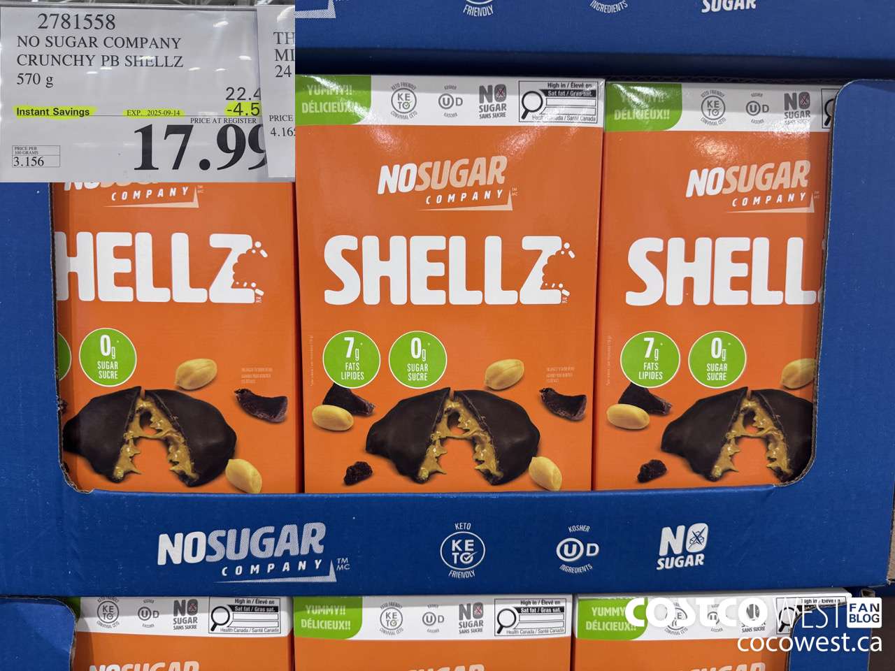 2781558 NO SUGAR COMPANY CRUNCHY PB SHEELZ 570G ($4.50 INSTANT SAVINGS EXPIRES ON 2025-09-14) $17.99