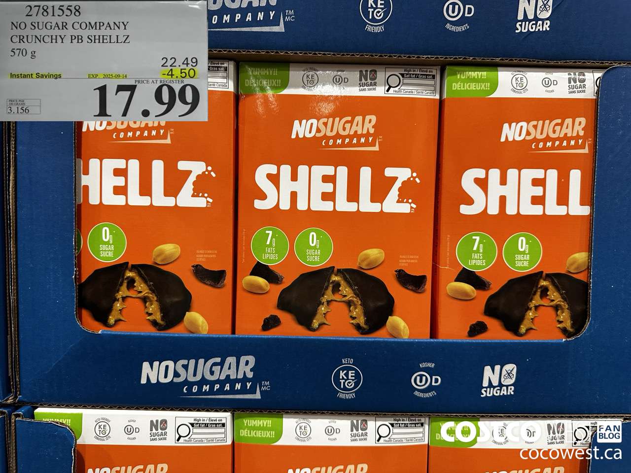 2781558 NO SUGAR COMPANY CRUNCHY PB SHEELZ 570G ($4.50 INSTANT SAVINGS EXPIRES ON 2025-09-14) $17.99