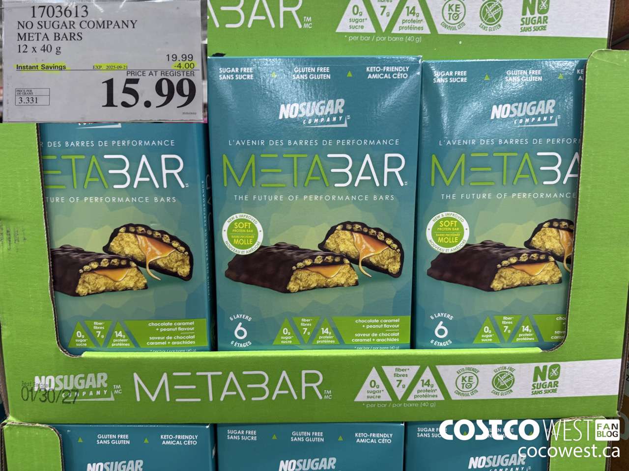 1703613 NO SUGAR COMPANY META BARS 12 x 40g ($4.00 INSTANT SAVINGS EXPIRES ON 2025-09-21) $15.99